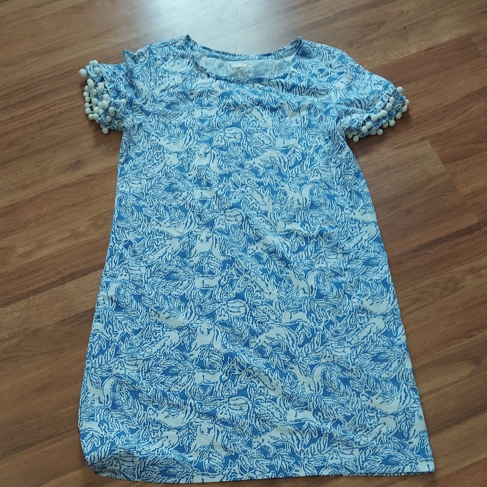 Lilly Pulitzer Blue and White Printed Pom-Sleeve Dress
